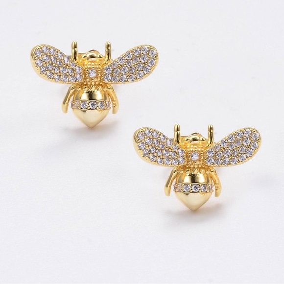 Sparkling Gold Bee Earrings - Picture 2 of 4